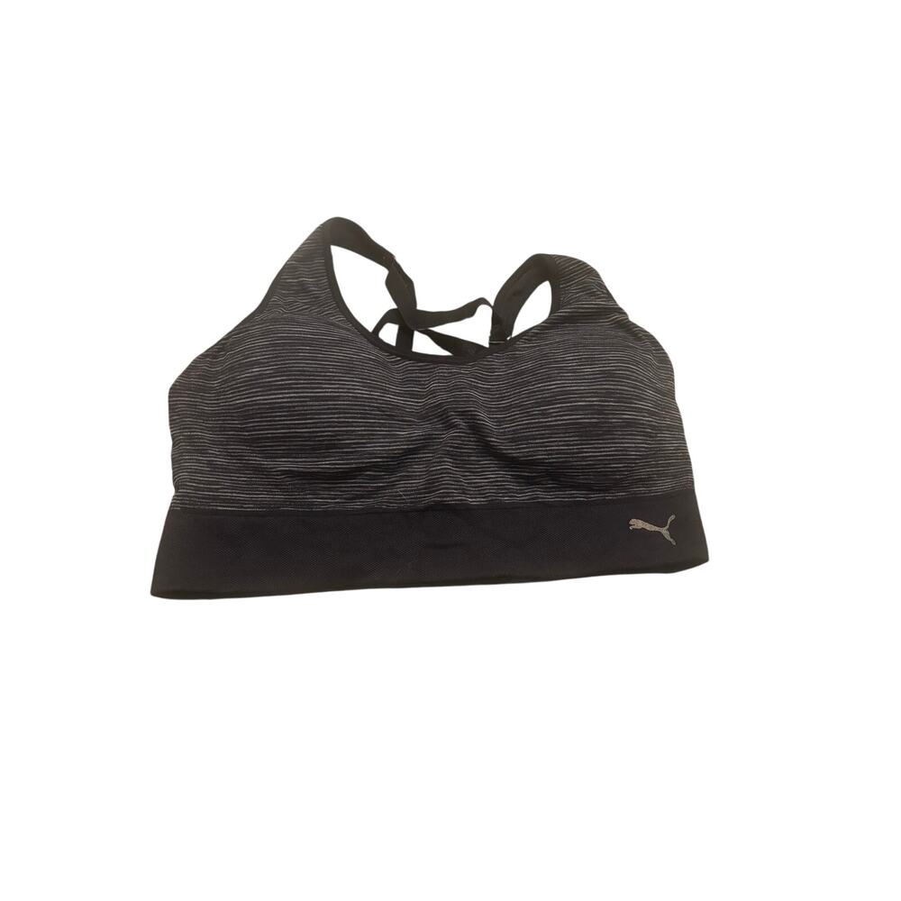 Puma Black Sports Bra White Stripes Size L